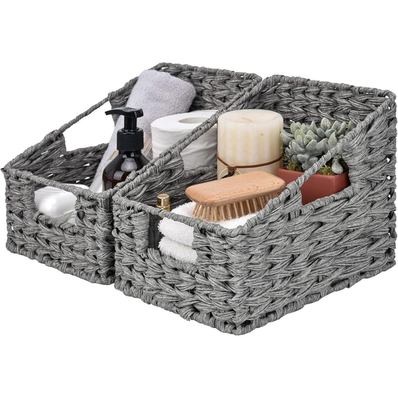 Wicker Storage Baskets, Waterproof Wicker Basket With Handles, Trapezoid Woven Storage Bins For Organizing, Decorative Wicker Basket, 2-Pack