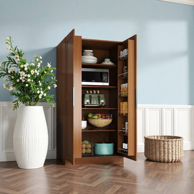 Wayfair Basics Walnut 63" Freestanding Pantry Cabinet with Doors & Shelves - Kitchen, Dining Room, Living Room Storage Sideboard