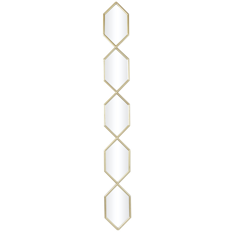Cymon Metal Slim Stacked Chain 5 Layer Geometric Wall Mirror with Trellis Pattern, Gold