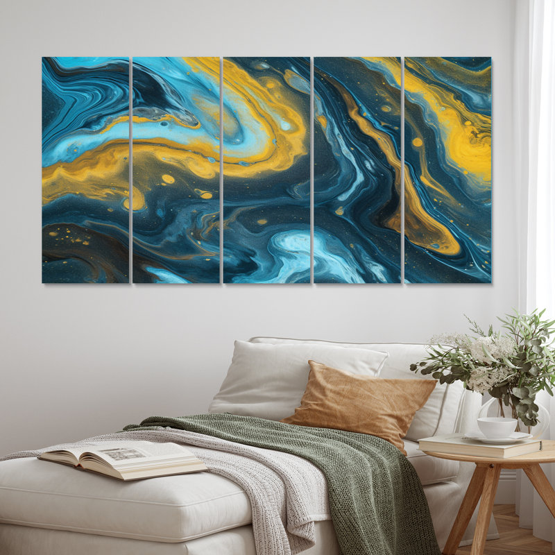 Agathe Ripple Golden Rivers IX - Fractals Canvas Print - 5 Equal Panels