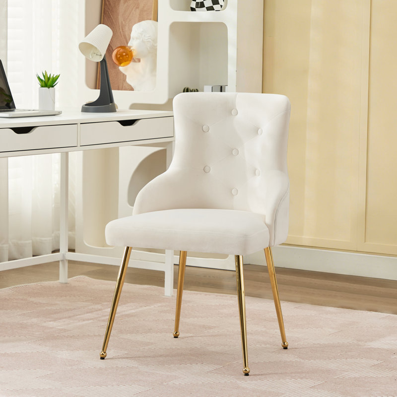 Chaise de salle à manger rembourrée Dorsi, Doré, Blanc