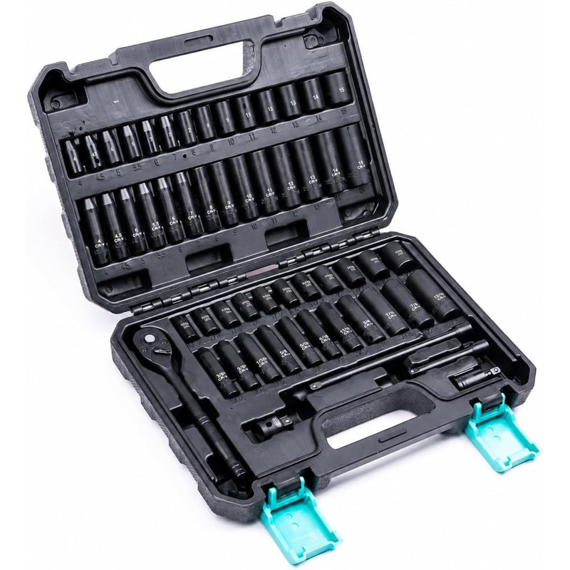 1/4" Drive Impact Socket Set, SAE (5/32"-9/16") & Metric (4-15mm) , 55 PCS