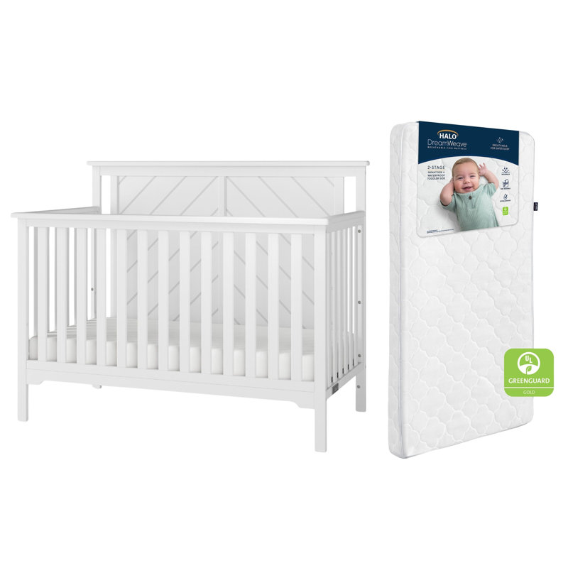 Ensemble de lit de bébé convertible 4-en-1 à dessus plat Child Craft en blanc mat avec matelas respirant HALO DreamWeave