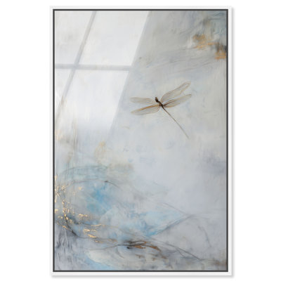 Libellule vol, reproduction d'art encadrée dorée Boho par Art Remedy, cadre blanc, 24 x 36
