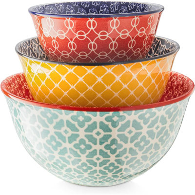 Mixing Bowls Ceramic Mixing Bowls For Kitchen Colourful Vibrant Nesting Bowls For Cooking Baking Prepping Serving Salad Housewarming Gift Microwave Dishwasher Safe