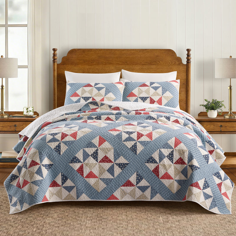Ensemble de courtepointe géométrique Modern Heirloom Americana Heartland, Courtepointe pour lit double/grand et 2 taies déc