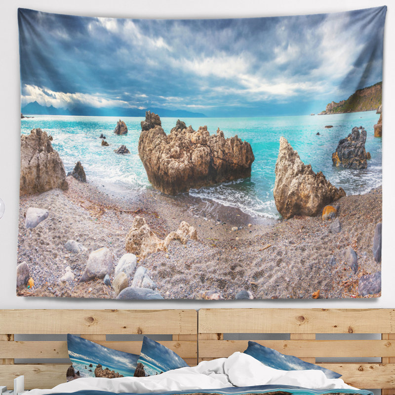 Tapisserie de plage bleu volcanique blue shore, H 78 po x l 92 po