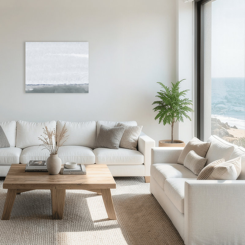 Coastal Retreat Silver Seas: Abstract Oceanscape, 24" H x 30" W x 1.5" D, Wrapped Canvas, Does Not Apply