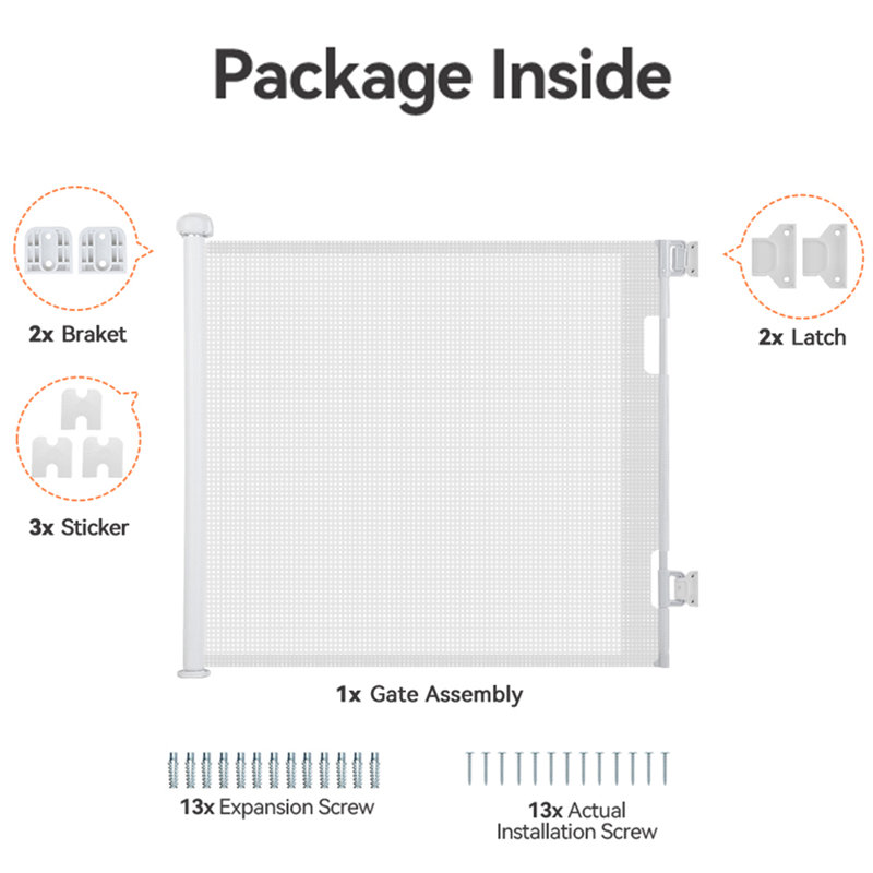 Barrières de sécurité 55 "/ 71" en maille rétractable pour porte d'escalier, H 33 po x l 71 po, Blanc