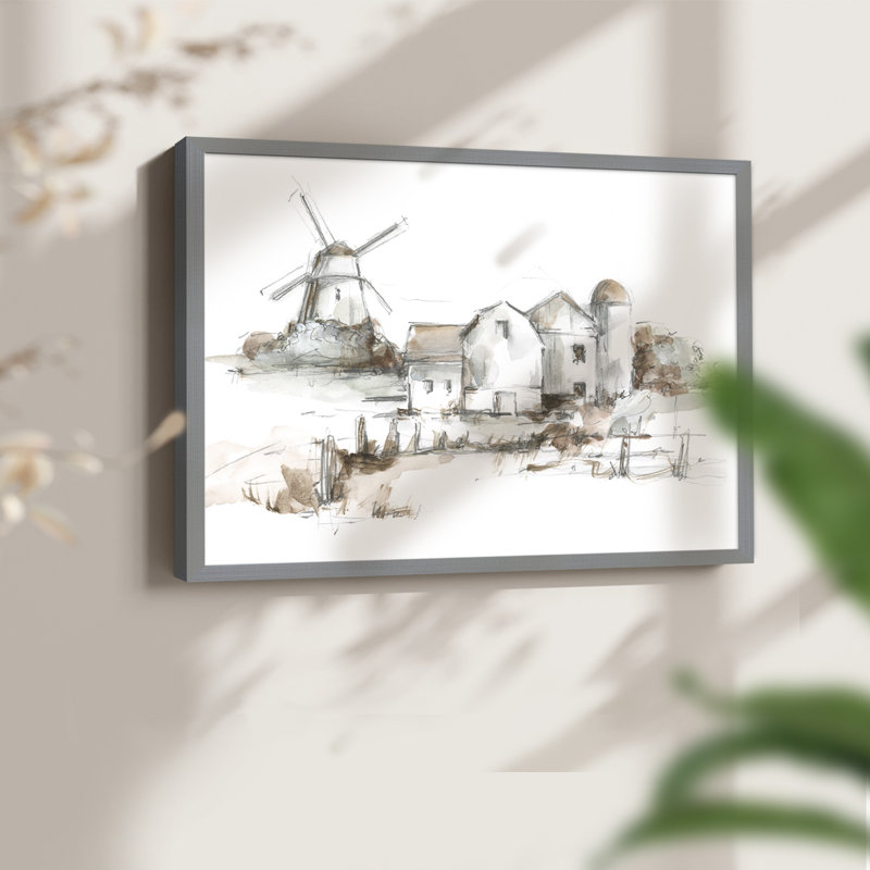 Old Mill Farm II -Framed Print - Restickable, H 22 po x l 28 po, Gris