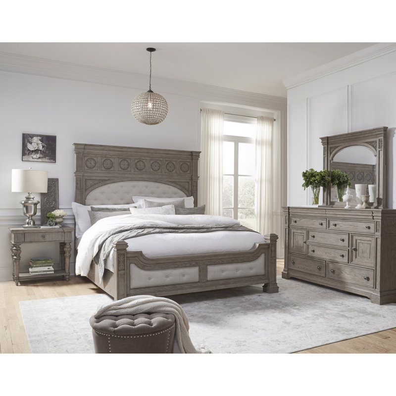 Kingsbury French Gray 1-Drawer Rubberwood Nightstand with USB