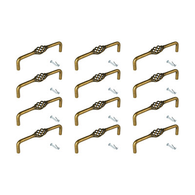 Outwater 12 Pack Antique Brass Steel Cabinet And Drawer Pulls – 5-1/8" Center To Center, Solid Steel Construction