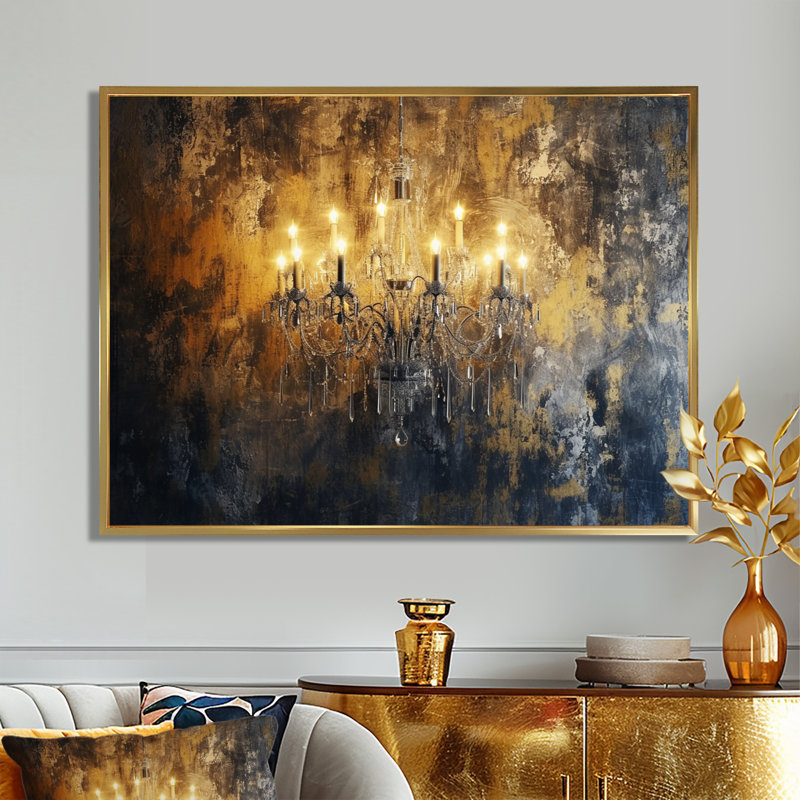Lustre doré brillant à travers les ténèbres III, Toile avec cadre flottant or, H 30 po x l 40 po x P 1,5 po