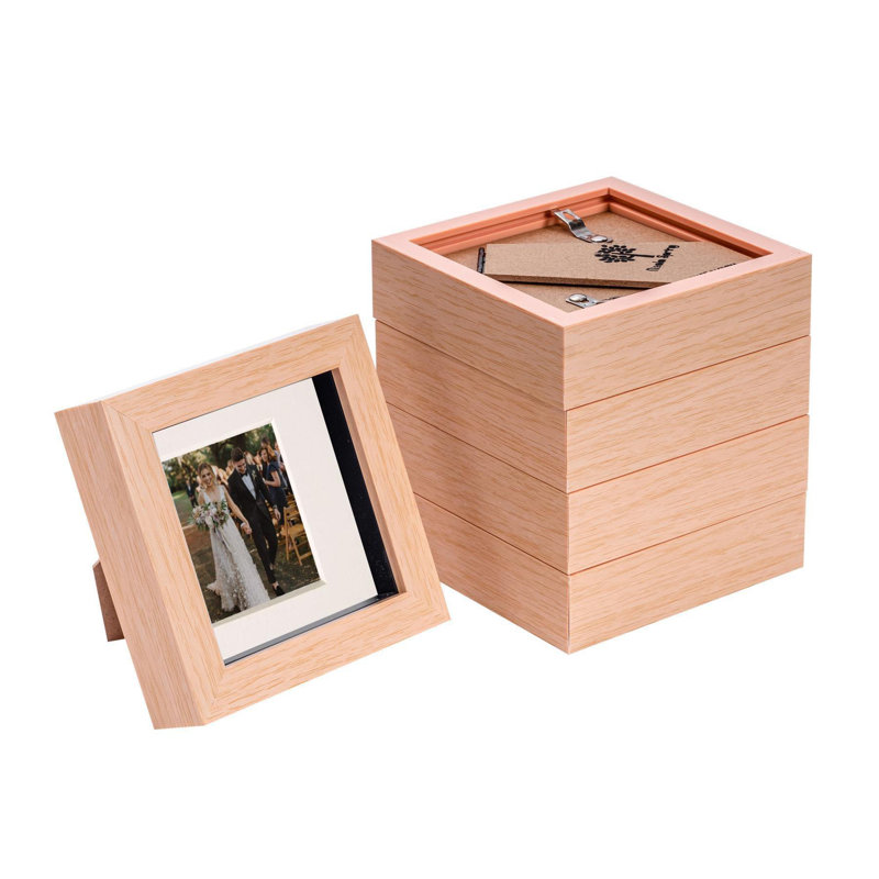 Bevelled Shadow Box Picture Frame with Mat, Dark Wood/Ivory, 12.5cm H x 12.5cm W x 3.5cm D