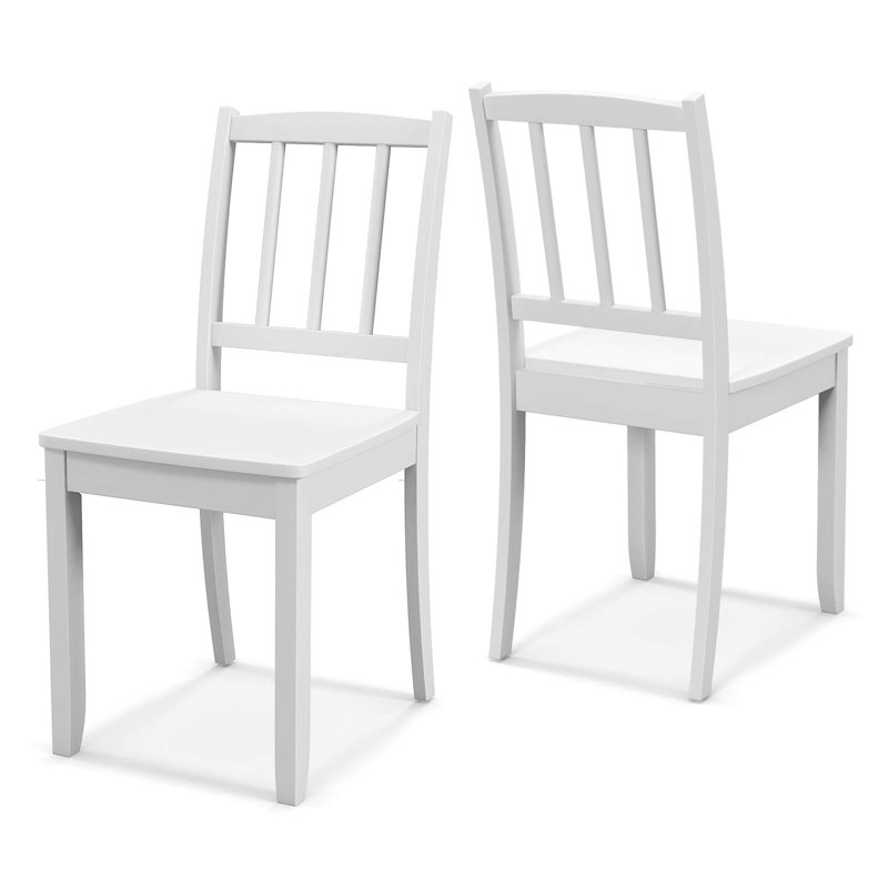 Costway Wood Dining Chair Set Of 2 With Rubber Wood Legs Curved Backrest For Kitchen, White