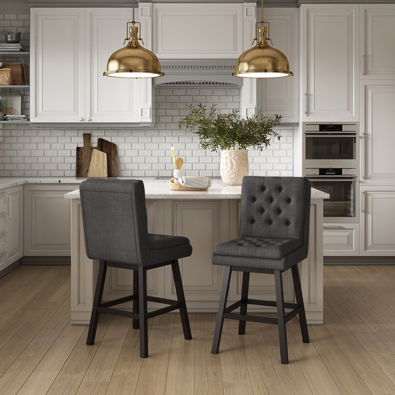 Sapphira Upholstered Counter Stool with Solid Wood Frame, Dark Gray