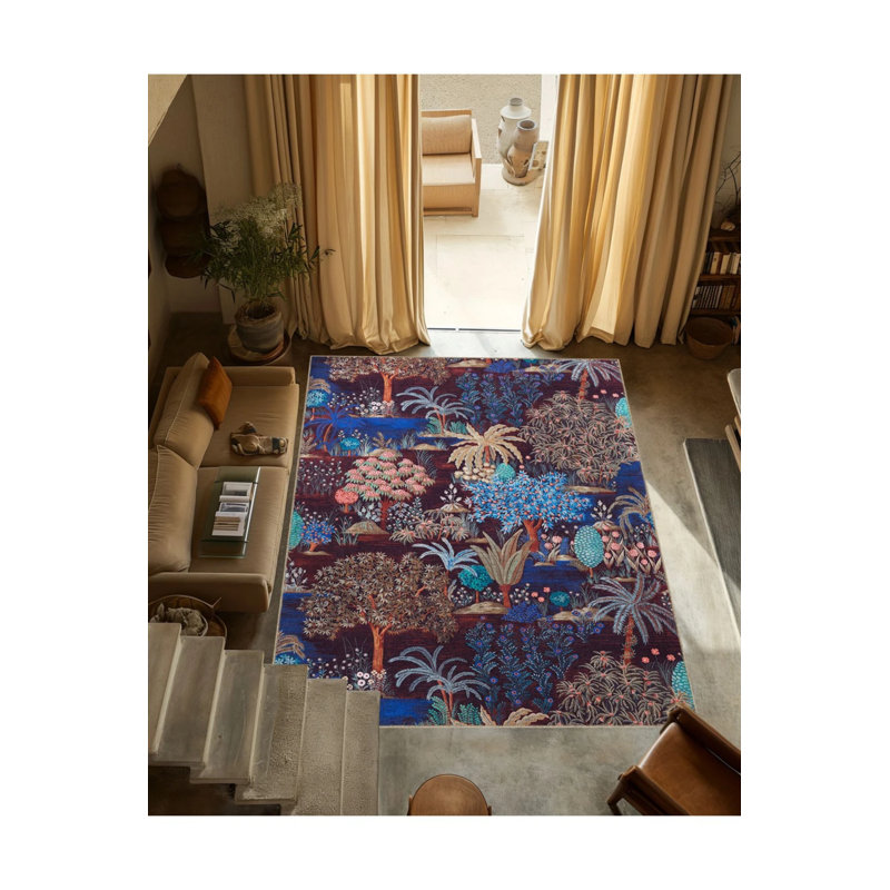 Tapestry Design Multicolored Tree And Flower Pattern Vintage Decorative Rug, Rectangle 2'4" x 4'