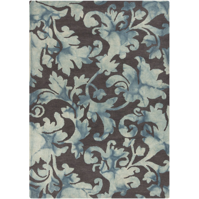 Sampson Floral Handmade Tufted Wool Charcoal/Brown Area Rug