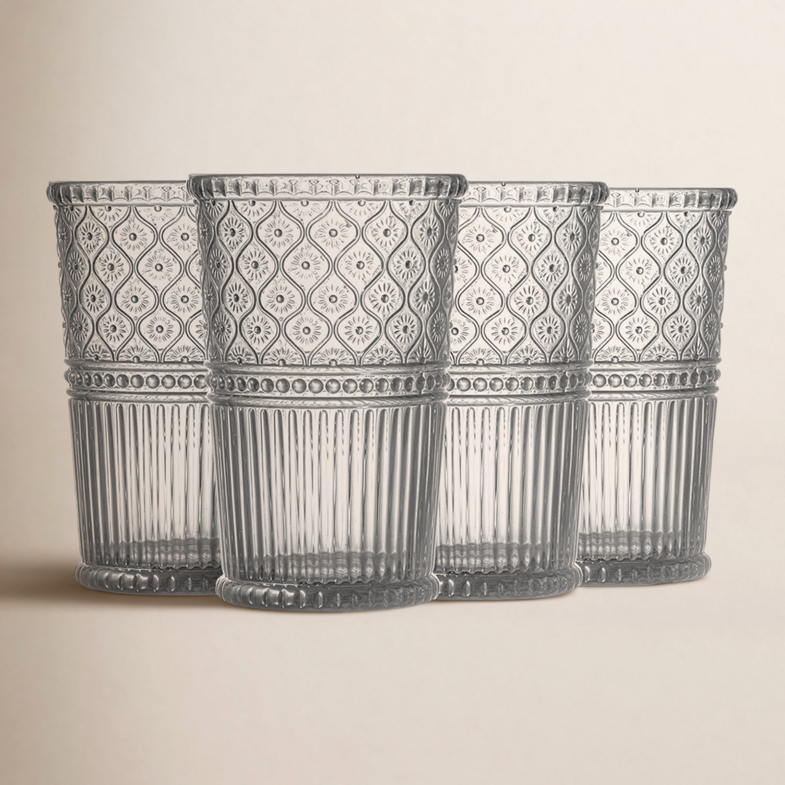 Claro Ribbed Crystal Drinking Glass, Clear