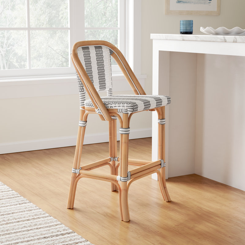 Euporie Woven Bar Stool, Gray/White
