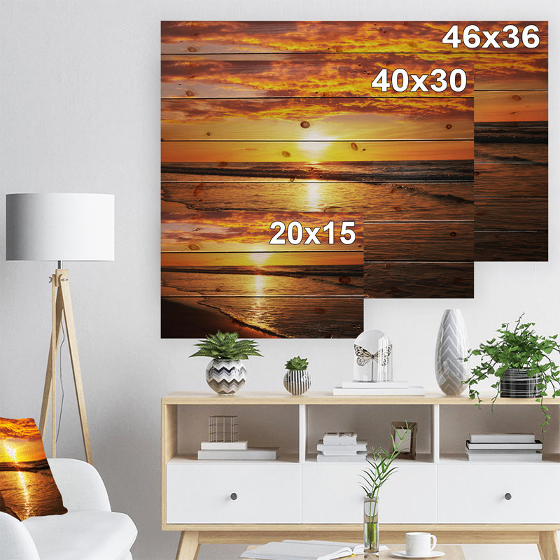 «Bright Yellow Sunset over Waves», impression, H 15 po x l 20 po x P 1 po, Sans cadre