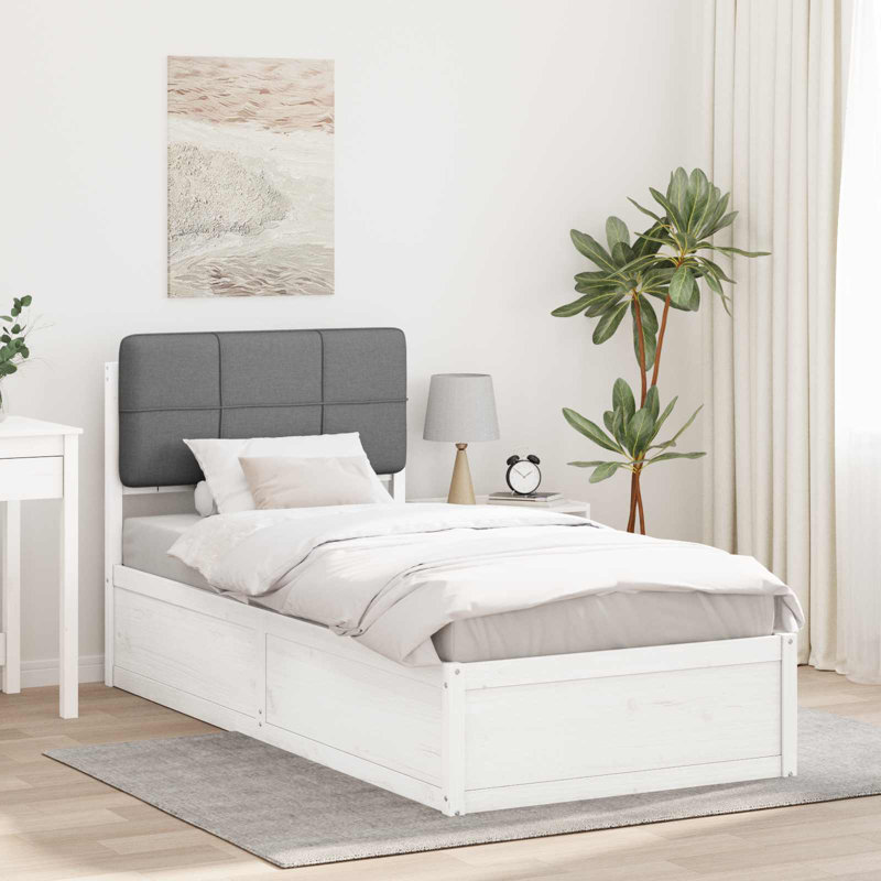Solid Wood Bed Frame, 80 x 190cm, Light Grey/White