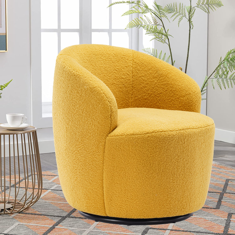 Swivel Accent Armchair Barrel Chair With Powder Coating Metal Ring, Ginger Yellow Velvet