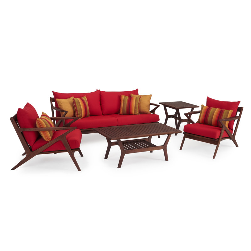 Ensemble de conversation Minhaj avec coussins Sunbrella, Toile Sunbrella® rouge Jockey