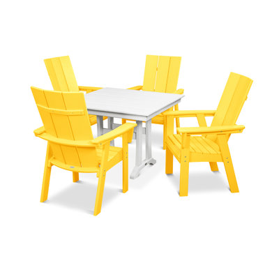 POLYWOOD Modern Curveback Adirondack 5-Piece Farmhouse Trestle Dining Set