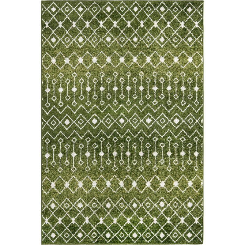 Somerville Geometric Indoor Rug, Rectangle 5'3" x 8', Green/Cream