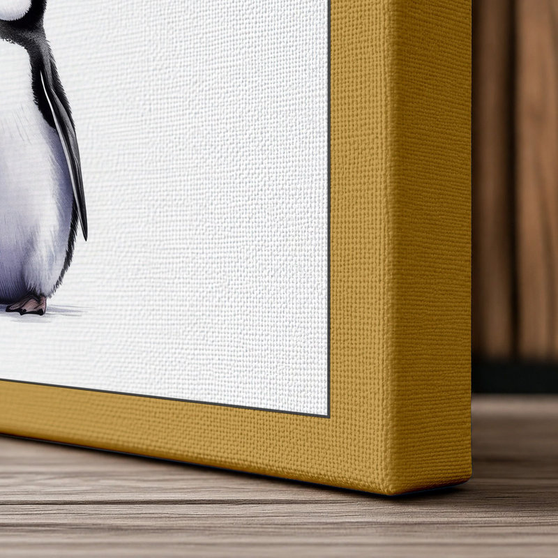 Penguin and Balloons Whimsical - Wrapped Canvas, 36x24 - 91.4 x 61.0 cm, Ochre Border