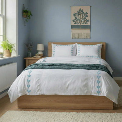 Layered Leaf Applique Cotton Duvet Cover Set