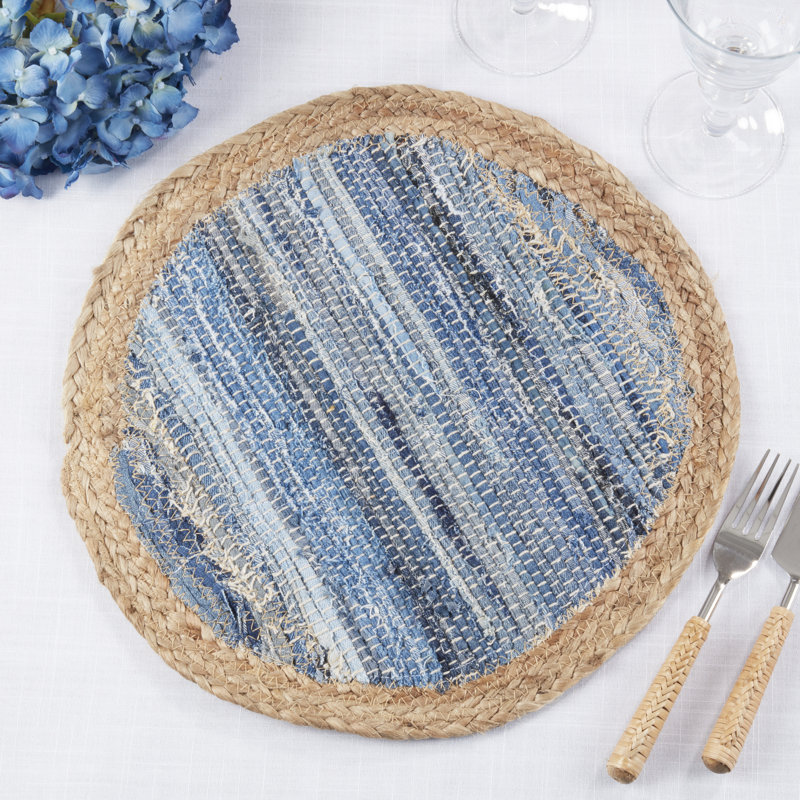 Rustic Blue Denim Weave Round Placemats Set of 4