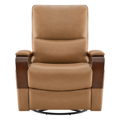 Andrena 32.68" Wide Genuine Leather Swivel Power Recliner,360° Swivel base, USB/USB-C Ports, Adjustable Headrest