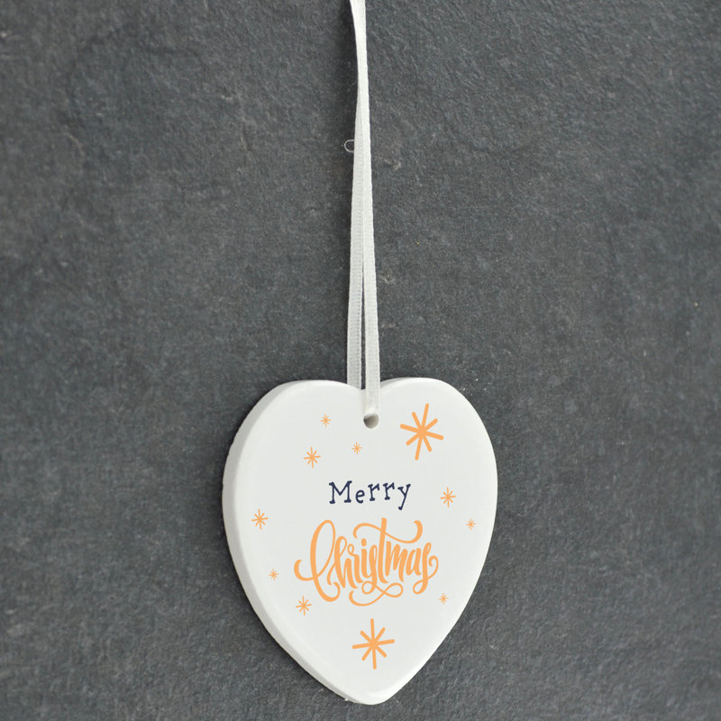 Xmas Merry Christmas Heart Shaped Ceramic Ornament