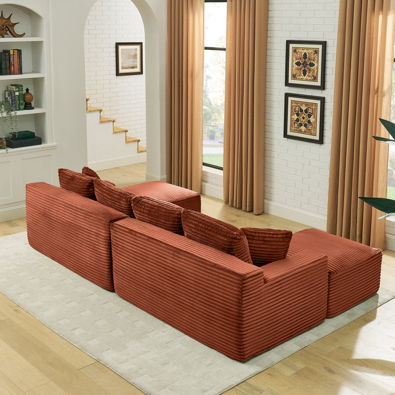Boneless 115" Wide Modular Corduroy Sectional No Assembly, Orange