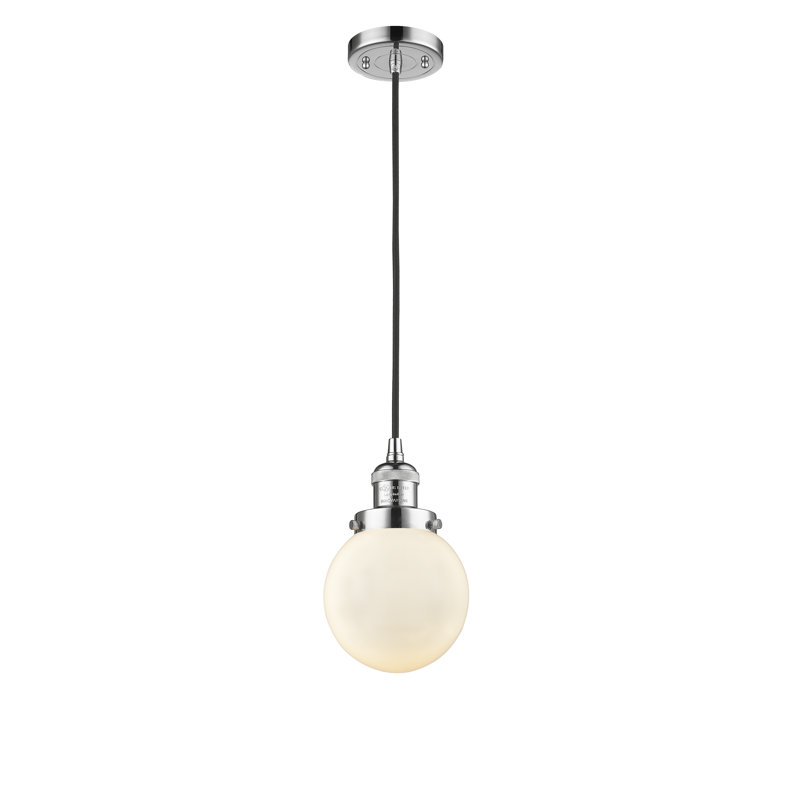 Luminaire suspendu sphère 1 lumière Zarmayr, Blanc mat, Ampoule non incluse, Chrome poli