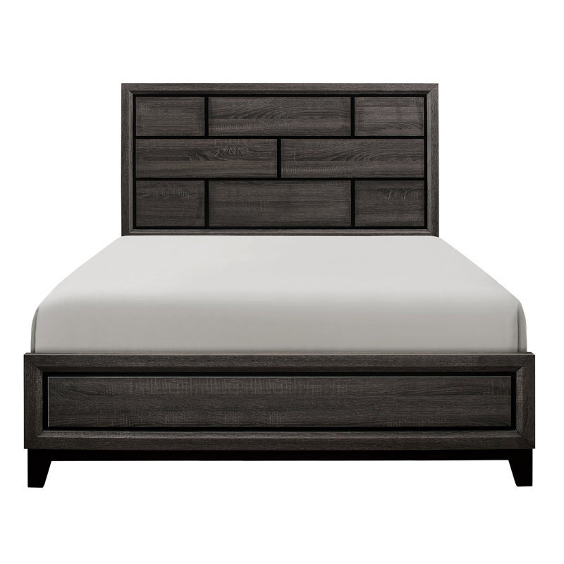 Mobilier de chambre grand gris, bois d'ingénierie moderne, tête de lit et lit contemporain inclus, tête de lit et rails