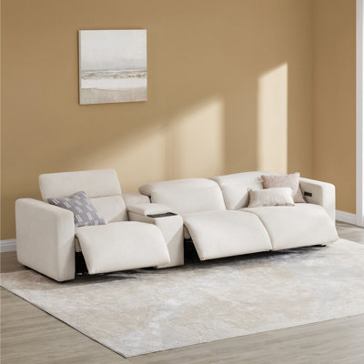 130'' Wide Upholstered Reclining Sofa With Console