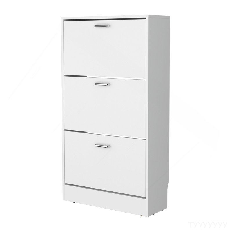 PIECES Shoe Rack, 3 Flip-Down Compartments, Slim Vertical Design,Organizer,White, White