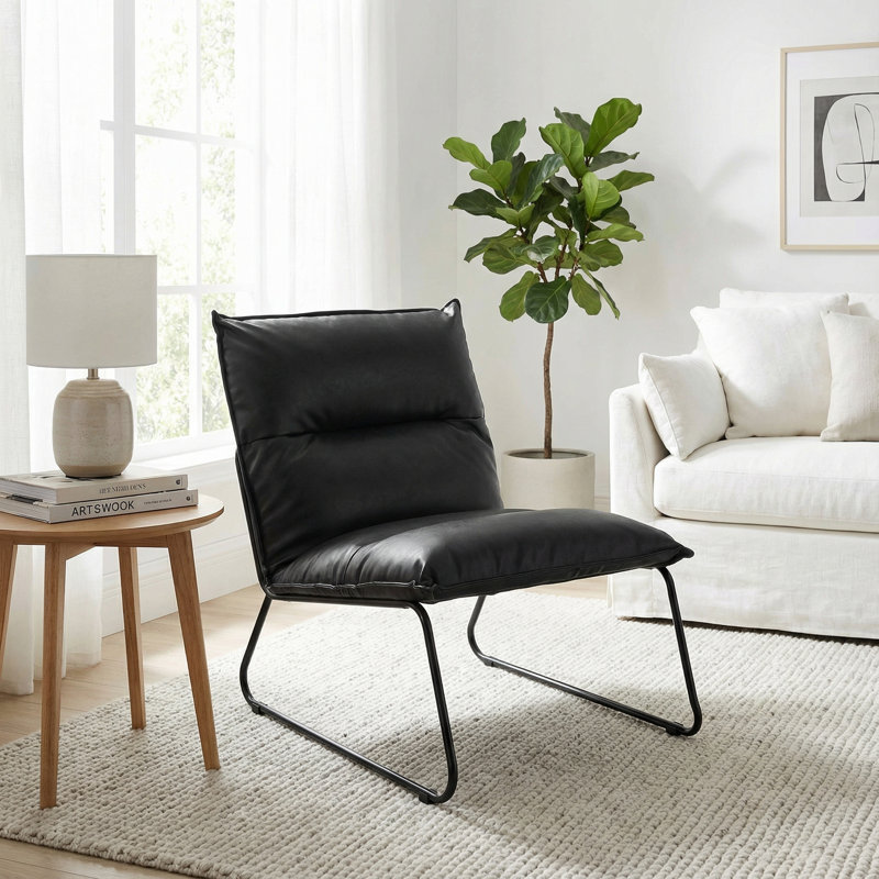 Laverock Faux Leather Slipper Chair, Black Faux Leather