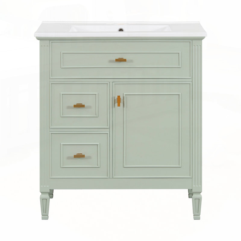 Meuble-lavabo polyvalent avec plusieurs tiroirs et tablette réglable, Vert