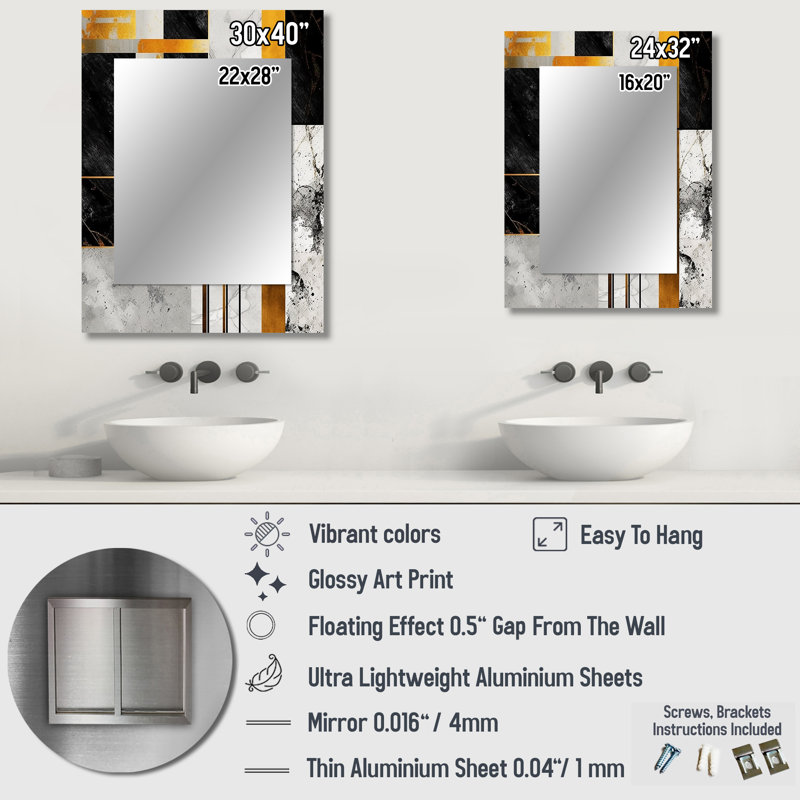 Lebow Marble Granite Agate With Touches Of Gold VII - Geometric Wall Mirror, Modern Decorative Mirror, Printed Metal Art