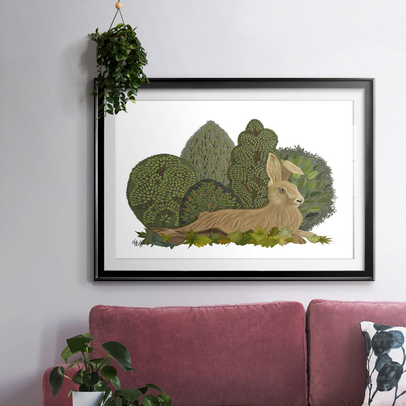 " Hare Reclining In Leaves ", Black, 19" H x 27" W x 1.5" D