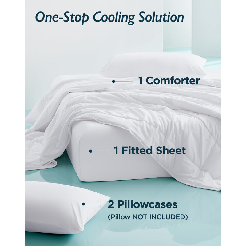 Breescape Cooling Comforter Set Ultra Comfort Cooling Blanket, Queen Comforter + 3 Additional Pieces, Pure White