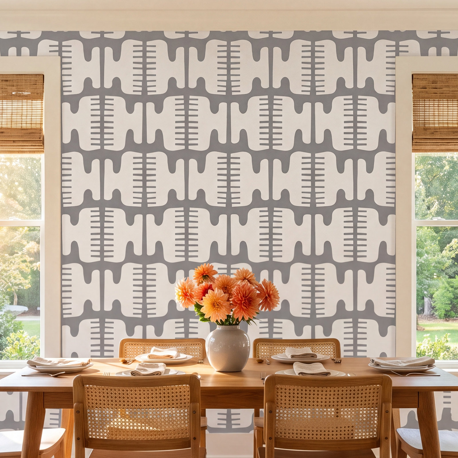 Elliott Mid-Century Peel & Stick Geometric Wallpaper, Gray/White