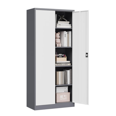 Grande armoire de rangement en acier de 35,43 pouces avec 2 portes et 5 tablettes ajustables