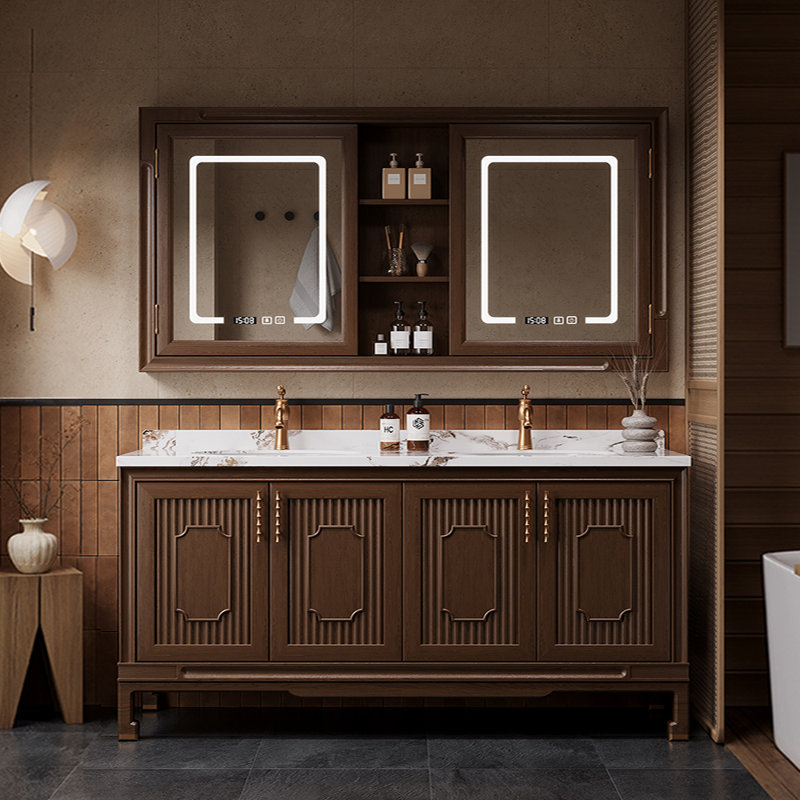 Armoire de salle de bain rétro chinoise, H 31,5 po x l 70,9 po x P 21,7 po