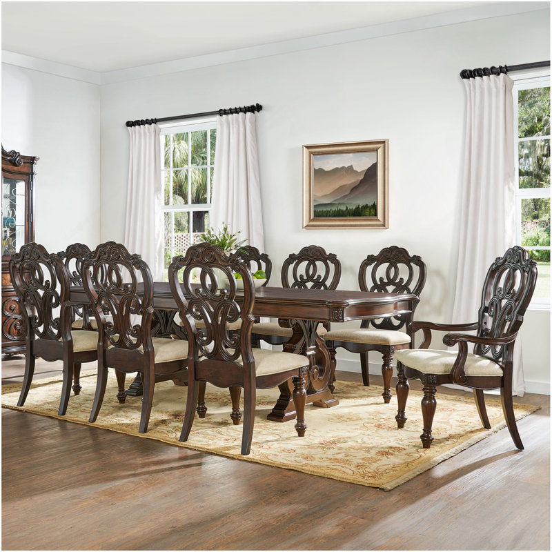 Ensemble de salle à manger 9 pièces Royale (table de salle à manger, 6 chaises d'appoint, 2 fauteuils) - brun