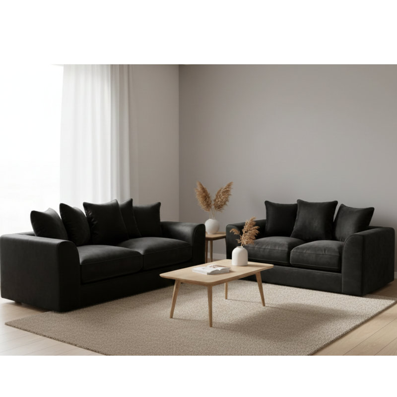 5 Seater Velvet Sofa, Black